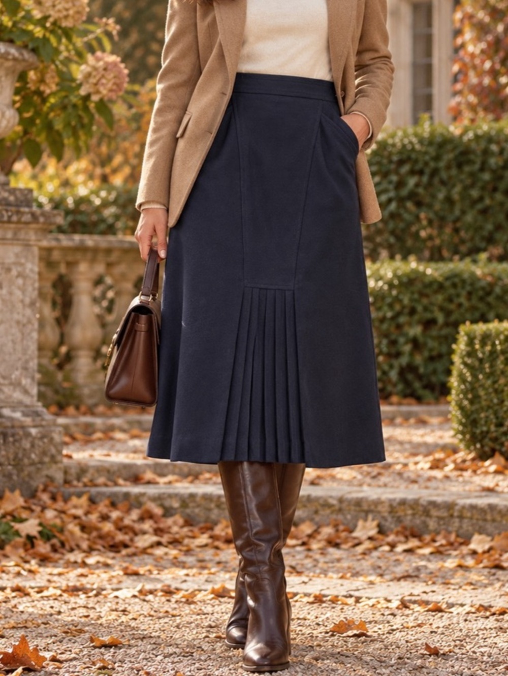 Gary Petites Vintage 100% Virgin Wool Navy Pleated Skirt 12 Academia Old Money